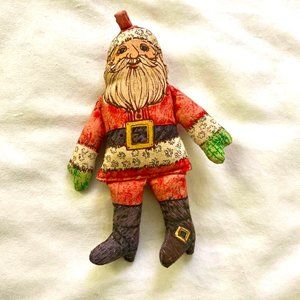 Santa Claus Holiday Doll Stuffed Cloth Fabric Vintage Christmas Ornament 6"